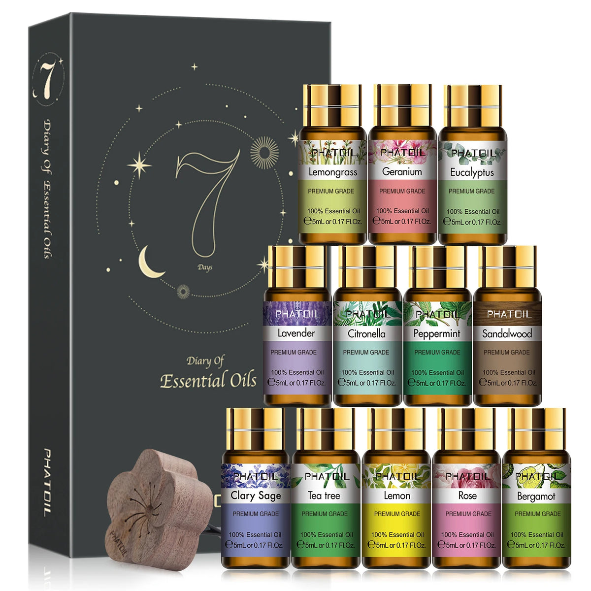 PHATOIL Essential Oils 15pcs Gift Set For Diffuser Lavender Eucalyptus Jasmine Sweet Orange Peppermint Vanilla 5ml Aroma Oils